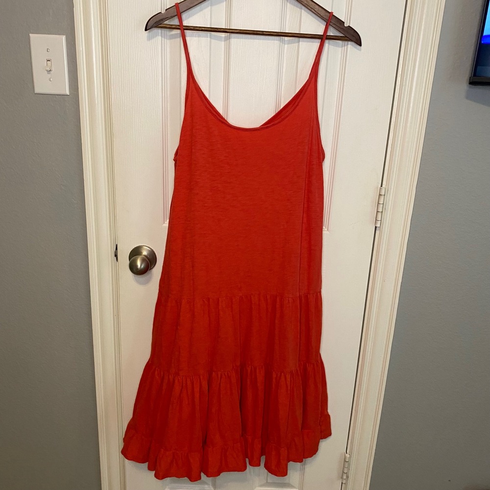 Velvet by Graham & Spencer Vintage Slub Tiered Midi Dress Orange Medium Beach